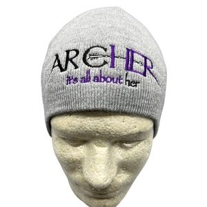Shrewd Archery Gray Beanie‎ Hat Embroidered Archer It's All About Her Womens OS